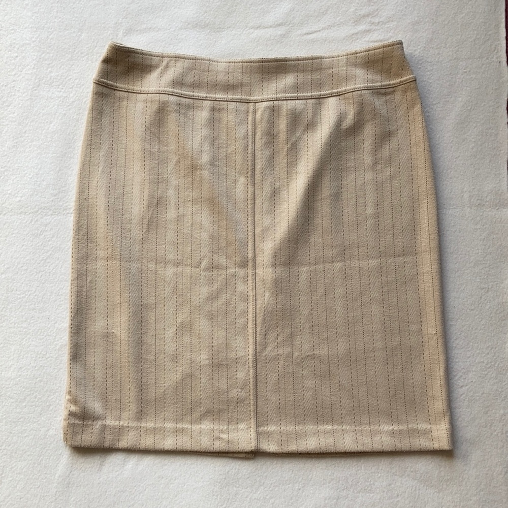 NEW YORK & COMPANY | Beige Pinstripe Straight Skirt w/ Slit